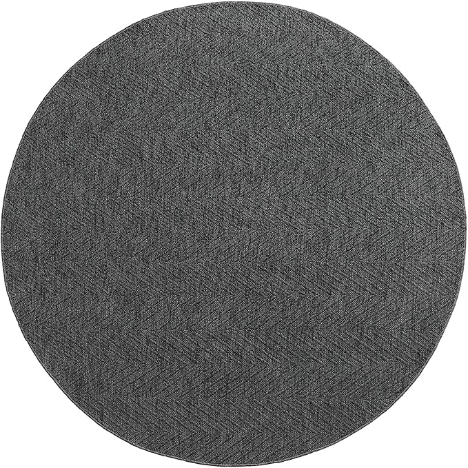 TOWN & COUNTRY BASICS Pax Herringbone Textured Solid Everwash® Washable Area Rug, Low Pile, Non-Slip Backing, Easy Clean Pet & Family Friendly Rug, Dark Grey, 5' Round