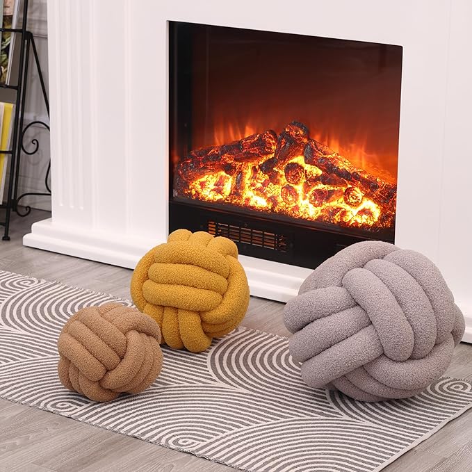 Petrella Knot Pillow Throw Pillows Ball Round Throw Pillows Home Decor Cushion Decorative Aesthetic Light Gray 13inch