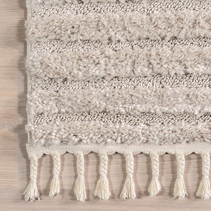 Nuloom Risette Geometric 3' x 5' Shag for Living Room Bedroom Dining Room Nursery, Beige