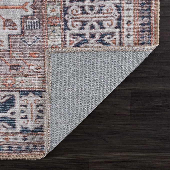 Bloom Rugs Washable 5' x 7' Rug - Brown/Blue/Orange Traditional Area Rug for Living Room, Bedroom, Dining Room, and Kitchen - Exact Size: 5' x 7'