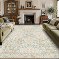 MUJOO 8x10 Area Rugs,Floral Washable Rugs for Living Room Dining Room Bedroom,Large Throw Carpet,Boho Non Slip Indoor Floor Big Soft Neutral Vintage Ultra-Thin Light Green and Beige