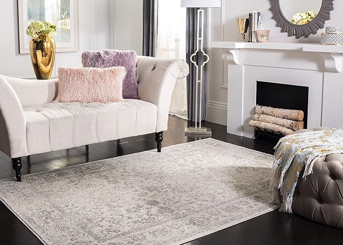 SAFAVIEH Area Rug 3x5 - Adirondack Collection - Ivory & Silver, Distressed Vintage Floral Design, Non-Shedding & Easy to Clean, Ideal for Living Room, Bedroom, Dining Space (ADR109C)