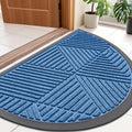 Smiry Half Circle Front Door Mat Outside Entrance, Heavy Duty Sturdy Natural Rubber Doormat, Trap Dirt and Moisture, Low Profile Mats for Indoor Outdoor Entry, Irregular Triangle (36x24, Blue)