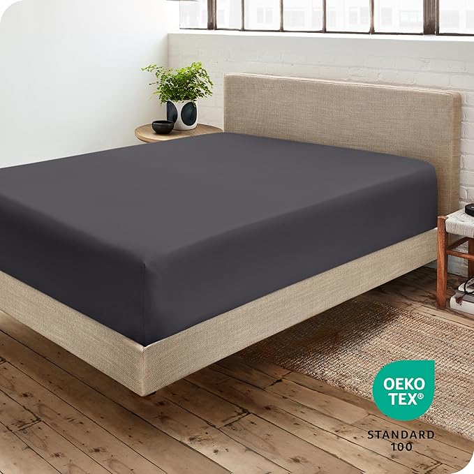 Bare Home Fitted Bottom Sheet Short Queen Size - Premium 1800 Microfiber - Ultra-Soft Hotel Luxury - Deep Pocket - Durable and Long Lasting - Fitted Sheet (Short Queen, Forged Iron Grey)