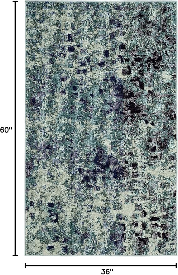 SAFAVIEH Monaco Collection Accent Rug - 3' x 5', Light Blue & Multi, Abstract Watercolor Design, Non-Shedding & Easy Care, Ideal for High Traffic Areas in Entryway, Living Room, Bedroom (MNC225J)