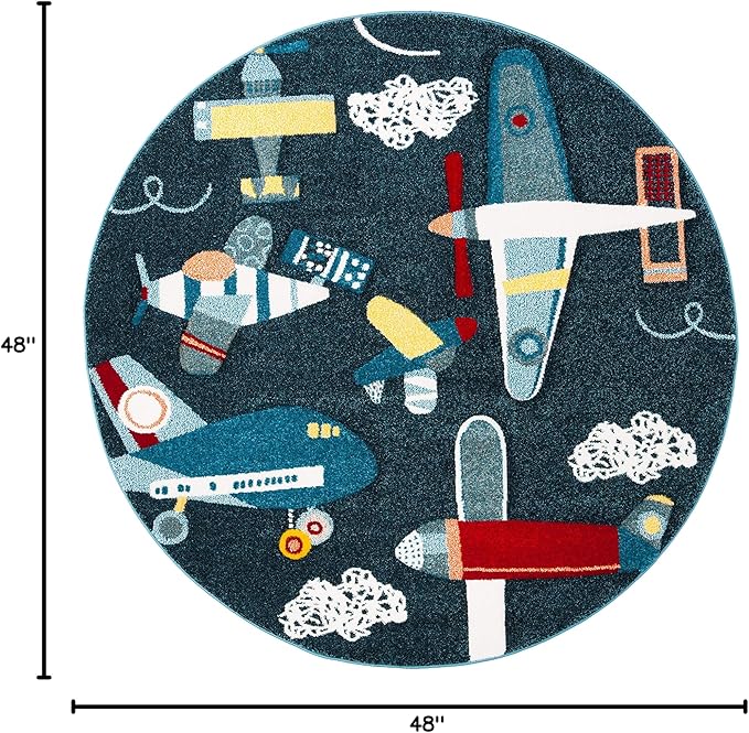 SAFAVIEH Carousel Kids Collection Area Rug - 4' Round, Navy & Ivory, Non-Shedding & Easy Care, Ideal for High Traffic Areas for Boys & Girls in Playroom, Nursery, Bedroom (CRK167N)