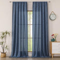Simplebrand Navy Blue Faux Linen Textured Semi Sheer Curtains 108 Inches Long 2 Panels for Living Room, Privacy Extra Long Light Filtering Farmhouse Thick Window Drapes for Large Window, 50 x 108 Inch