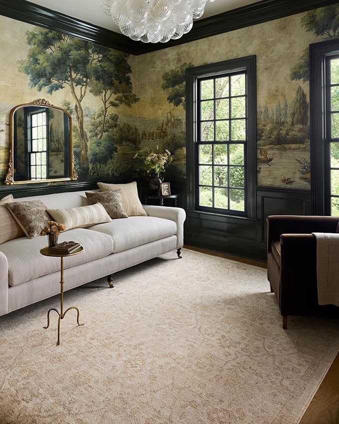 Loloi Chris Loves Julia Palma Collection PLM-01 Ivory/Sand 2'-3" x 3'-10" Fringe Accent Rug Vintage Style Boho Living Room Bedroom Carpet