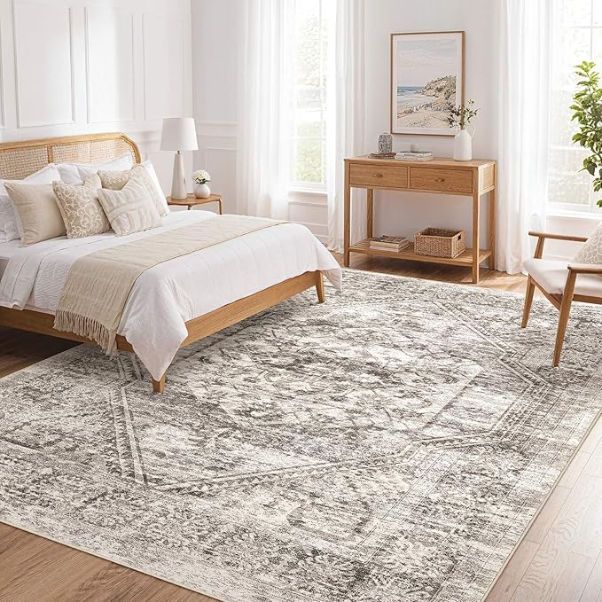 Vintage Living Room Area Rug 6x9 - Large Soft Washable Oriental Traditional Distressed Farmhouse Rugs for Bedroom - Indoor Floor Accent Carpet for Home Office House Decor - Distressed Brown