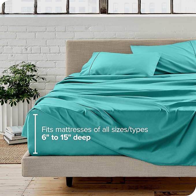 Bare Home Ultra-Soft Split Head Flex King Sheet Set - Luxury 1800 - Hydro-Brushed - Deep Pockets - Easy Fit - 4 Piece Set - Bedding Sheets & Pillowcases (Split Head Flex King, Turquoise)