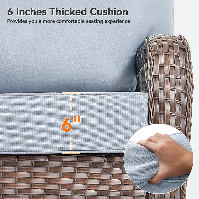 Luxury 6" Outdoor Cushions for Patio Furniture, 24x24x6" Thick Seat Cushion Set of 5, Fade Resistant Couch Chair Replacement Cushions High Density Wicker Chair Cushion w/ Removable Cover Baby Blue