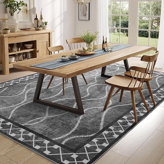 5x7 Area Rugs for Living Room, Machine Washable Rugs, Non-Slip Low Pile Indoor Floor Rugs, Large Modern Carpet for Bedroom Entryway Classroom Playroom Dining Room Home Decor, Dark Grey
