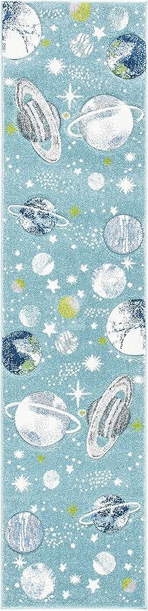SAFAVIEH Carousel Kids Collection Runner Rug - 2'3" x 10', Teal & Ivory, Non-Shedding & Easy Care, Ideal for High Traffic Areas for Boys & Girls in Playroom, Nursery, Bedroom (CRK103J)