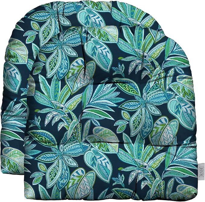 RSH DECOR: Tufted U-Shape Wicker Seat Cushions Set of 2 | 19” x 19” | All-Weather Spun Fabric | Water-Resistant | Outdoor Chair Cushions for Patio Furniture | Crestwood Marine - Made in USA