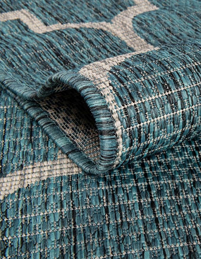 Unique Loom Outdoor Trellis Collection Area Rug (12' Round Teal/Gray)