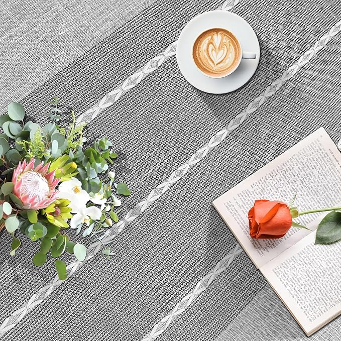 Coffee Table Cloth, Table Cover with Pockets and Tassel, Grey for Living Room Small Rectangle Tablecloths Washer Dryer Fridge Top Dust Cover,Easy Care Machine Washable