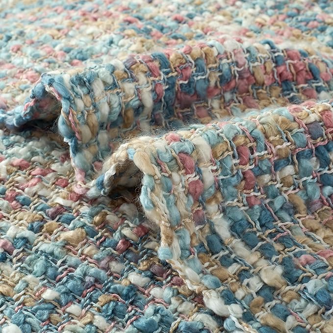Multi-Color Pink Blue Cable Knitted Throw Blanket for Couch,50"X60" Boho Style Textured Blankets for Home Decor,Super Soft Warm Cozy Chunky Knit Blanket with Decorative Tassels for Bed