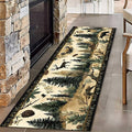 Brown Bohemian Bear Runner Rug 4x10ft with Elk Cabin Pinecone - Foldable Vintage Floor Mat for Farmhouse Decor, Thick Non-Skid Rug Indoor Outdoor Use, Forest Lawn Pattern