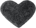 uxcell Heart Shaped Rugs for Bedroom,Small Aesthetic Carpet Girls,Cute Shaggy Floor Mirror Mat,Pastel Furry Throw Rug 2.3ftx3ft, Dark Gray