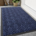 Smiry Front Door Mat Outside Entrance, Heavy Duty Sturdy Natural Rubber Doormat, Trap Dirt and Moisture, Easy Clean Low Profile Mats for Indoor Outdoor Entry, Grid Geometric (59x35, Navy Blue)