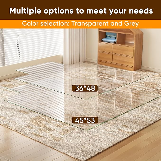 Antok Irregular Tempered Glass Chair Mat, 36"x48" Office Chair Mat for Carpet & Hardwood Floors, Heavy Duty 0.2" Desk Chair Mat for Smooth Rolling at Home or Office