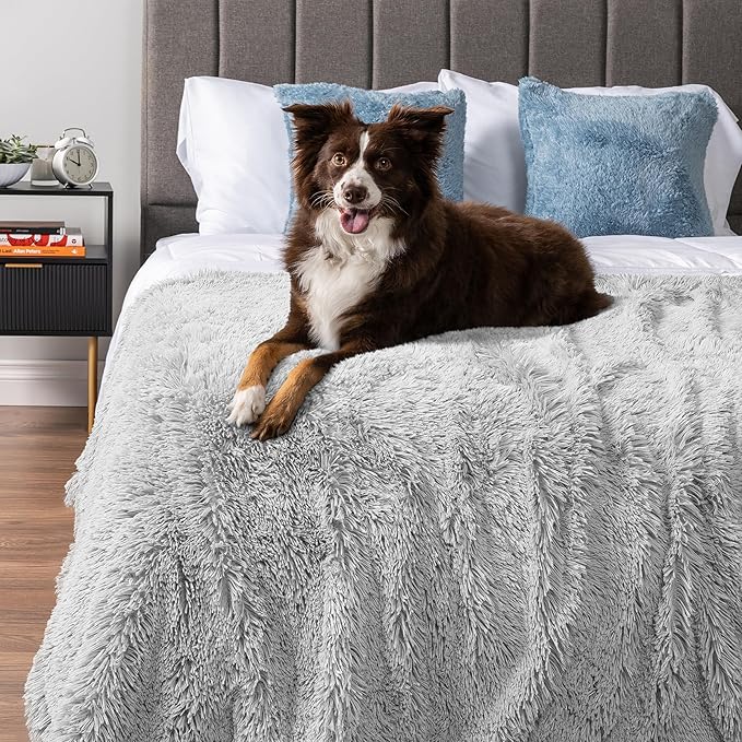 PetAmi Waterproof Dog Blanket for Small Medium Dogs, Calming Fleece Cat Blanket, Couch Protector Washable Sherpa Faux Fur Pet Throw for Puppy, Soft Reversible 29x40 Light Gray