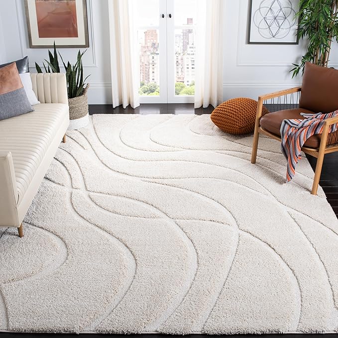 SAFAVIEH Area Rug 8x10 - Florida Shag Collection - Large - Creme & Creme, Non-Shedding & Easy Cleaning, Plush Thick Pile, Ideal for Living Room, Bedroom, Dining Space (SG471-1111)