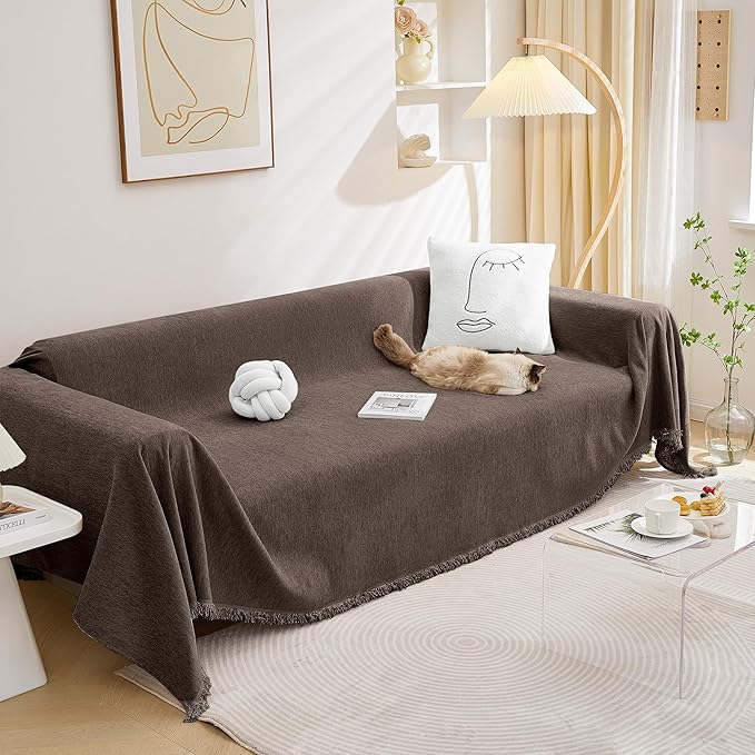 MEETSKY Couch Covers Sofa Slipcover Couch Protector Covers Universal Fit for Couch 2 Seat Thick Washable Modern Decor for Living Room, 91" x 118", Dark Chocolate