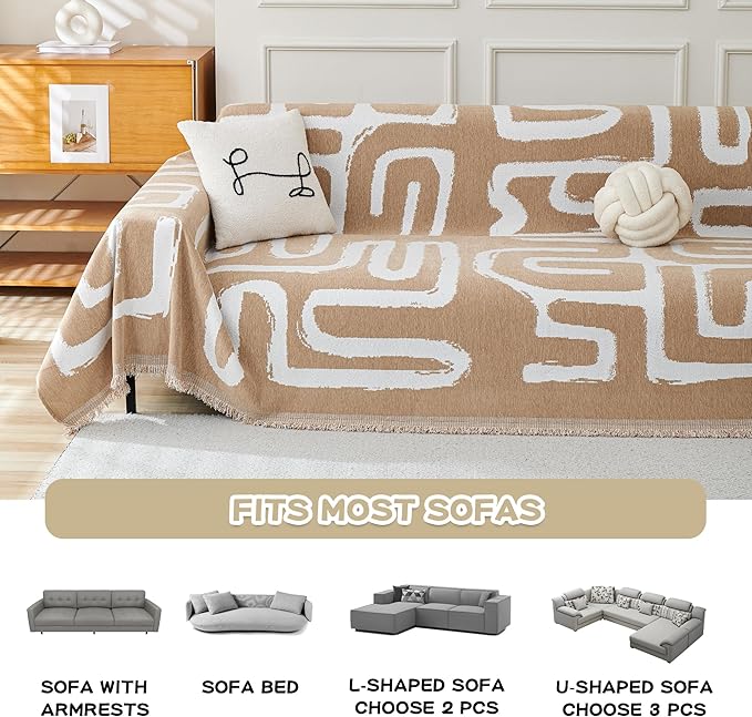 MEETSKY Boho Couch Cover Sofa Cover Washable,Chenille Sofa Covers for 2 Cushion Couch Sofa, Sofa Slipcover Loveseat Pet Couch Covers for Sectional Sofa,71" X118"