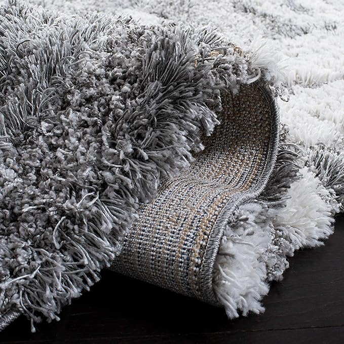 SAFAVIEH Horizon Shag Collection Area Rug - 6' x 9', Grey & Ivory, Modern Abstract Design, Non-Shedding & Easy Care, 2-inch Thick Ideal for High Traffic Areas in Living Room, Bedroom (HZN890F)