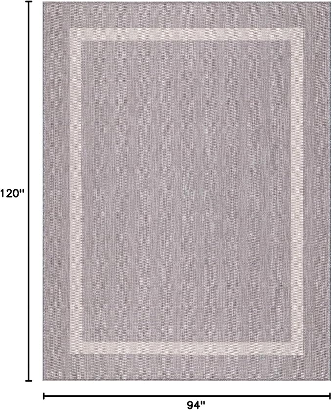 Bordered Outdoor Rug 8x10 Washable Outside Carpet for Indoor Patio Porch Waterproof Easy Cleaning Non Shedding Area Rugs Gray 8 x 10