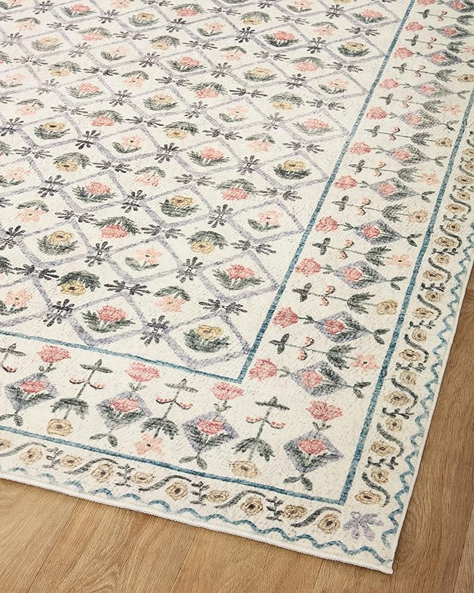 Loloi Rifle Paper Co. Eden Collection EDE-03 Lattice Ivory 2'-3" x 3'-9" Accent Rug feat. CloudPile™