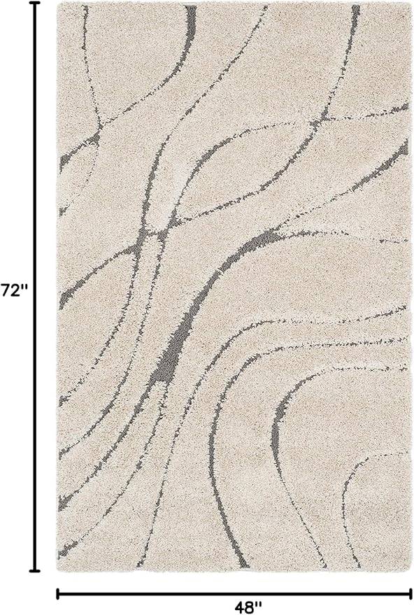 SAFAVIEH Florida Shag Collection Accent Rug - 4' x 6', Cream & Grey, Non-Shedding & Easy Care, 1.2-inch Thick Ideal for High Traffic Areas in Entryway, Living Room, Bedroom (SG471-1180)