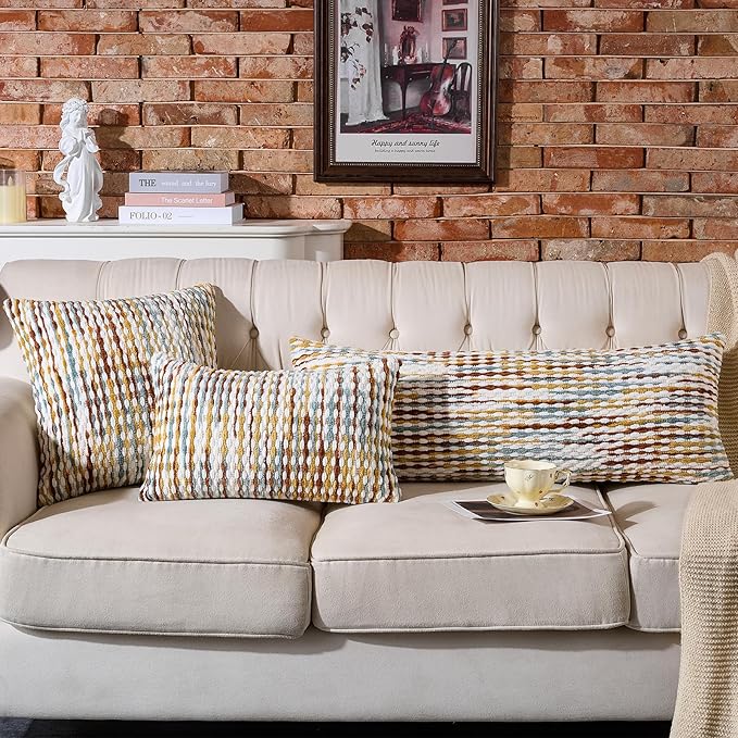 AmHoo Boho Chenille Pillow Cover Decorative Tufted Pillowcase for Couch Bed Sofa Bedroom Living Room Modern 14 x 36-Inch Brown