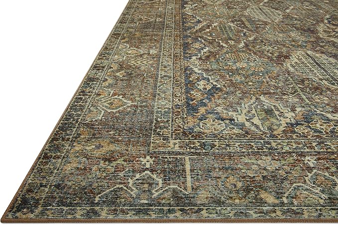Loloi Magnolia Home by Joanna Gaines Banks Collection BAN-05 Spice/Blue 2'-6" x 12'-0", .13" Pile Height, Machine Washable, Runner Rug