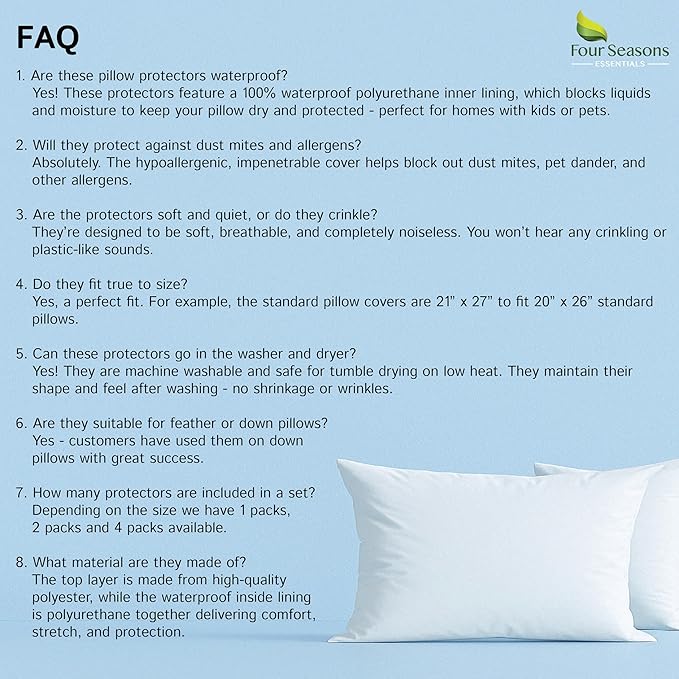Body Size Pillow Protector 21" W x 55" L – Waterproof Zippered Pillow Cover Hypoallergenic Dust Proof Pillowcase Encasement