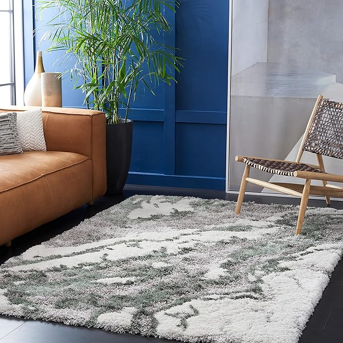 SAFAVIEH Area Rug 8x10 - Horizon Shag Collection - Large - Grey & Green, Modern Design, Non-Shedding & Easy Cleaning, Ultra Plush Thick Pile, Ideal for Living Room, Bedroom, Dining Space (HZN890Y)