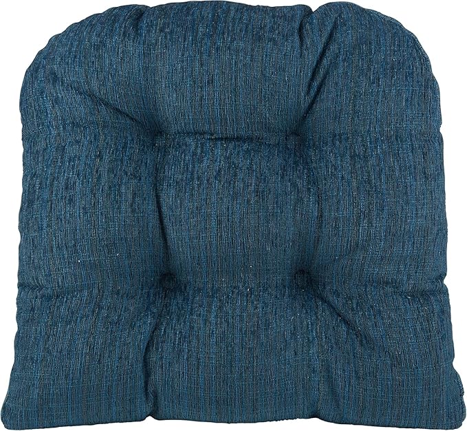 Klear Vu Gripper Overstuffed Universal Non-Slip Dining Chair Cushions for Kitchen Decor or Office Use, U-Shaped Skid-Proof Seat Pad, 17x17 Inches, 2 Count (Pack of 1), Chenille Sapphire Blue