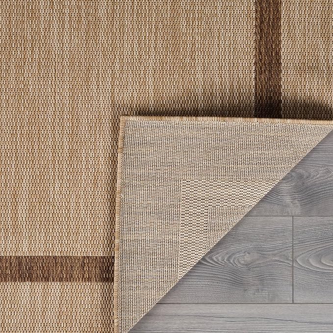 Bordered Outdoor Rug 5x7 Washable Outside Carpet for Indoor Patio Porch Waterproof Easy Cleaning Non Shedding Area Rugs Jute Beige - Nut Brown 5 x 7