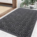 Smiry Front Door Mat Outside Entrance, Heavy Duty Sturdy Natural Rubber Doormat, Trap Dirt and Moisture, Easy Clean Low Profile Mats for Indoor Outdoor Entry, Grid Geometric (36x24, Grey)