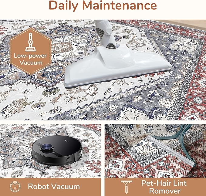 OPPODREAM Thin Entryway Rug 2x6, 2x6 Rug Runner, Washable Hallways Carpet 2 x 6 with Non Slip Backing, Low-Pile Bedside Carpet 2 x 6, Long, Faux Cashmere, Red & Grey