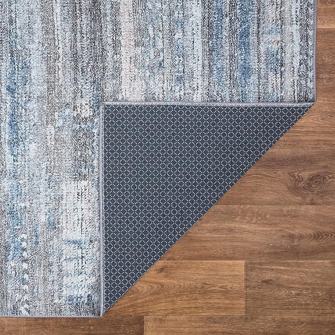 Bloom Rugs Washable Non-Slip 6' x 9' Rug - Gray/Blue/Blush Modern Abstract Area Rug for Living Room, Bedroom, Dining Room, and Kitchen - Exact Size: 6' x 9'
