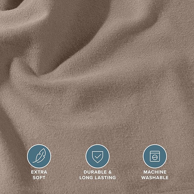 Bare Home Flannel Fitted Bottom Sheet 100% Cotton, Velvety Soft Heavyweight - Double Brushed Flannel - Deep Pocket (King, Taupe)