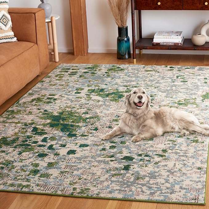 SAFAVIEH Area Rug 8x10 - Monaco Collection - Large - Green & Blue, Non-Shedding & Easy Cleaning, Ideal for Living Room, Bedroom, Office, Dining Space (MNC225Y)