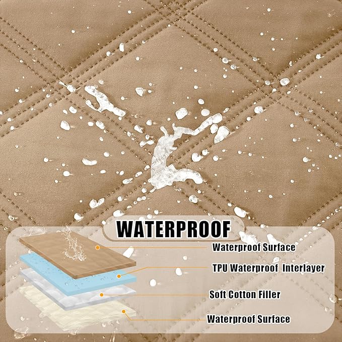 Smiry Waterproof Dog Bed Cover Blanket 82x82, Soft Reversible Pet Blanket, Washable Leakproof Cats Dogs Couch Cover for Sofa, Couch, Furniture, Lattice, Camel/Beige