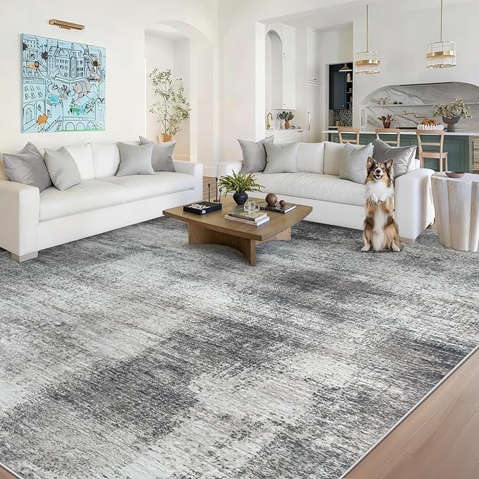 8x10 Area Rugs for Living Room: Washable Modern Abstract Rug Large Soft Non-Slip Rugs Indoor Low-Pile Carpet for Bedroom Dining Room Home Office (Grey, 8'x10')