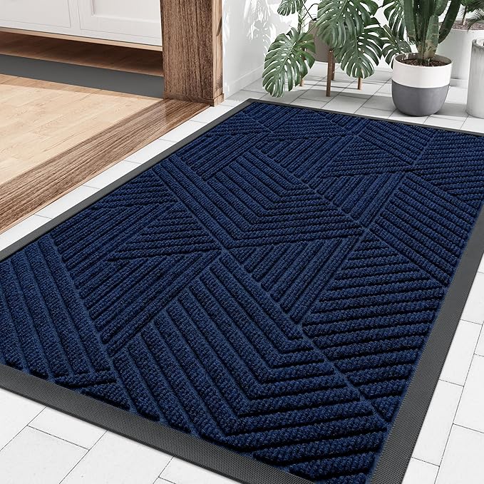 Smiry Front Door Mat Outside Entrance, Heavy Duty Sturdy Natural Rubber Doormat, Trap Dirt and Moisture, Easy Clean Low Profile Mats for Indoor Outdoor Entry, Irregular Triangle (36x24, Royal Blue)