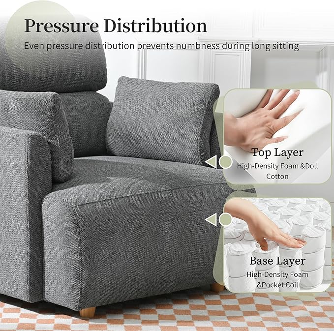 Modern Oversized Accent Chair with Storage Ottoman & 2 Side Pillows, Snowflake Fleece Upholstered Chaise Lounge Chair, Deep Seat Reading Chair for Living Room, 350lbs Capacity