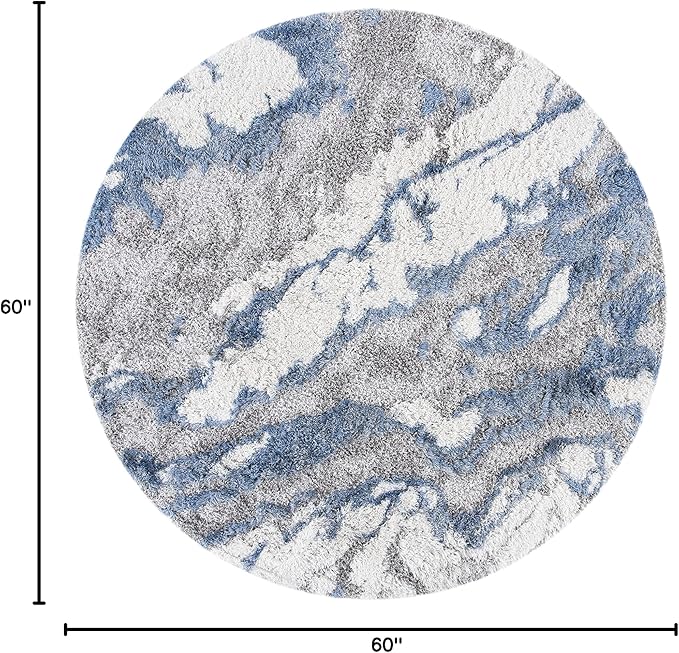 SAFAVIEH Horizon Shag Collection Area Rug - 5' Round, Grey & Blue, Modern Abstract Design, Non-Shedding & Easy Care, 2-inch Thick Ideal for High Traffic Areas in Living Room, Bedroom (HZN890G)