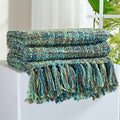Multi-Color Green Cable Knitted Throw Blanket for Couch,60"X80" Boho Style Textured Blankets for Home Decor,Super Soft Warm Cozy Chunky Knit Blanket with Decorative Tassels for Bed and Sofa